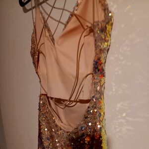 Evening gold short dress